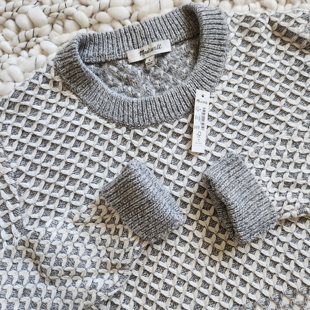 Madewell Gray & Cream Textured Crewneck Sweater - Picture 1 of 5